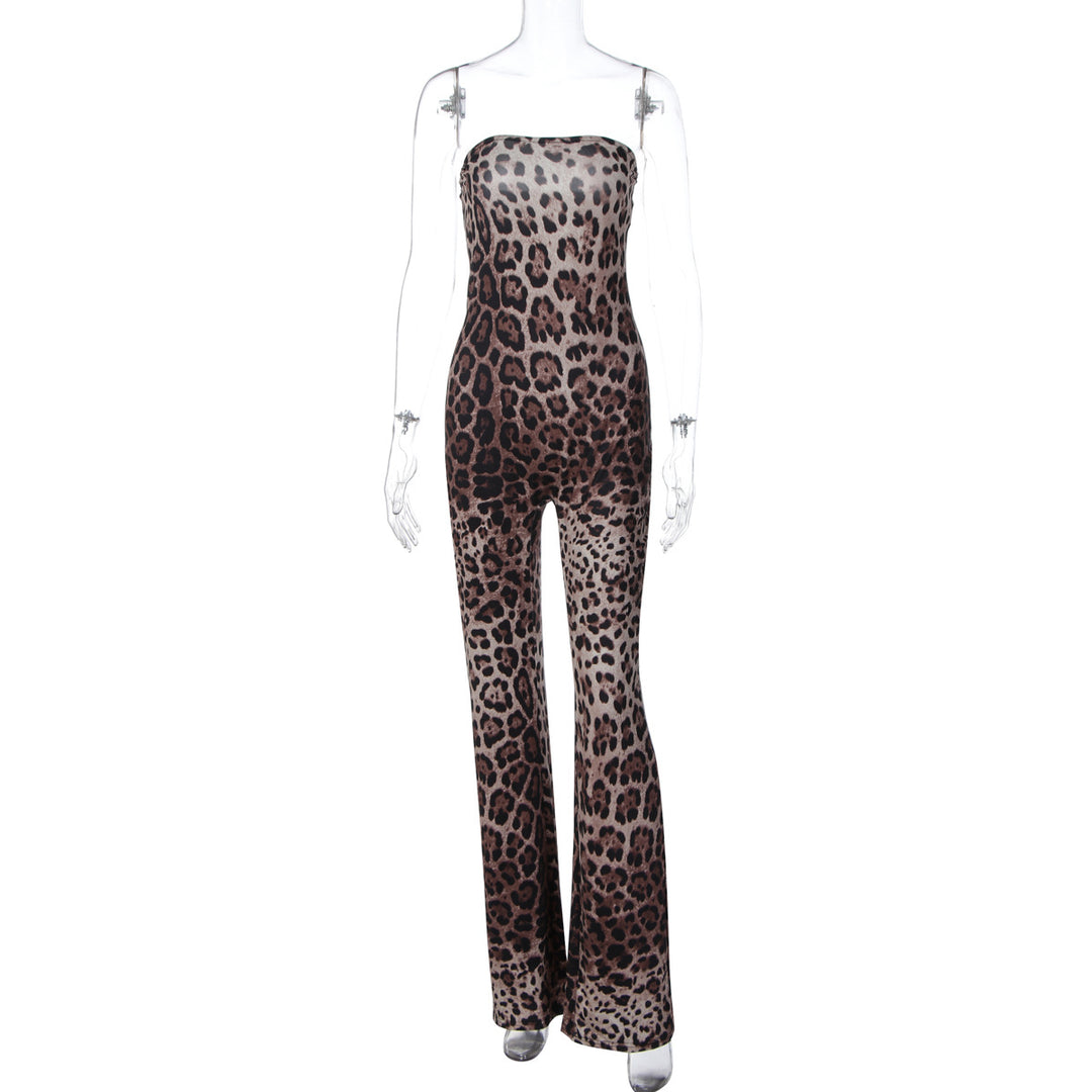 Damen Modischer All-in-One Jumpsuit mit Leopardenmuster und Raffinierter Passform EB