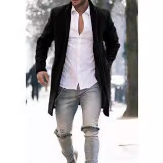 Herren eleganter Manhattan-Mantel mit seitlichen Taschen und schmalem Schnitt EB