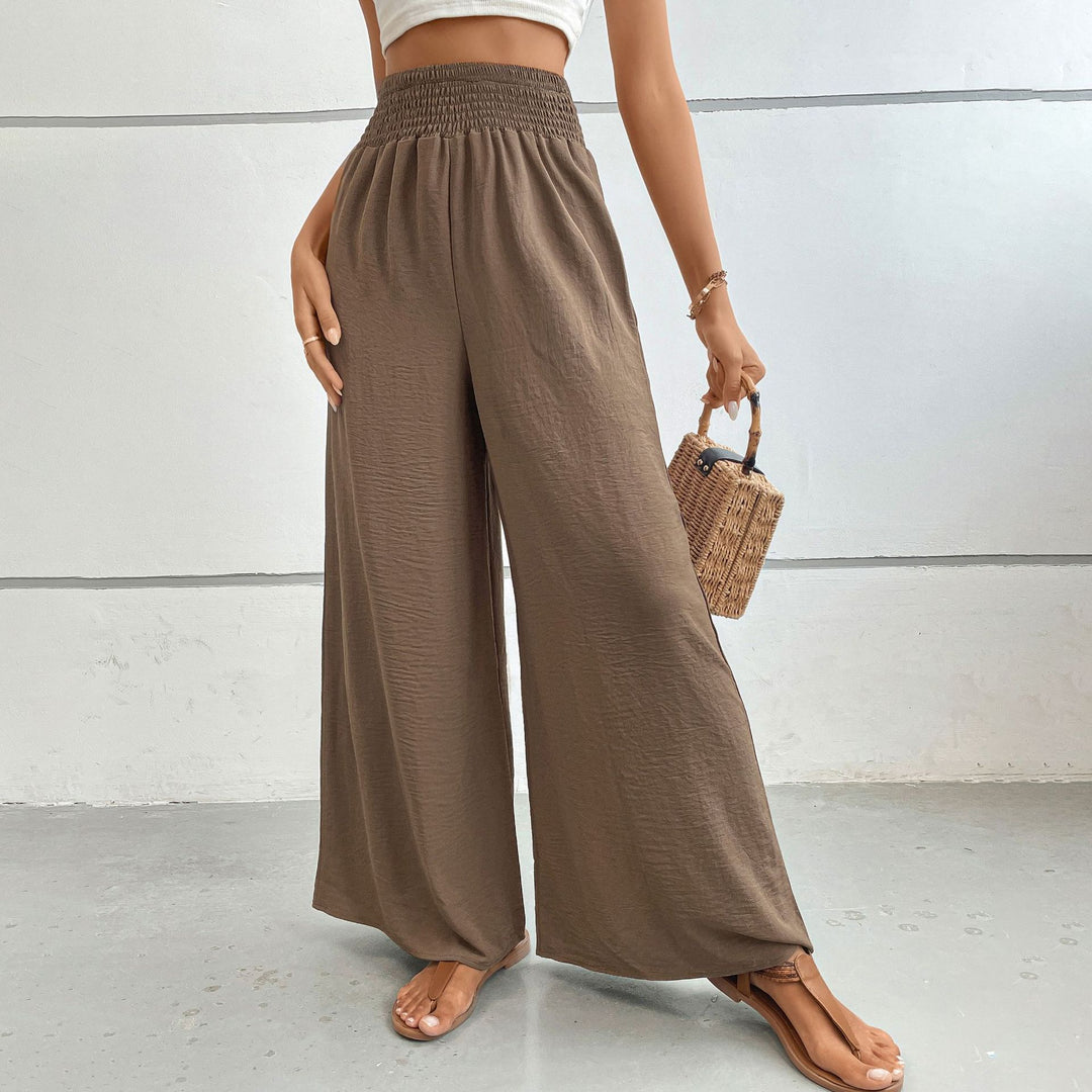 Damen Palazzo-Hose mit hohem, elastischem Rüschenbund und Eingrifftaschen EB