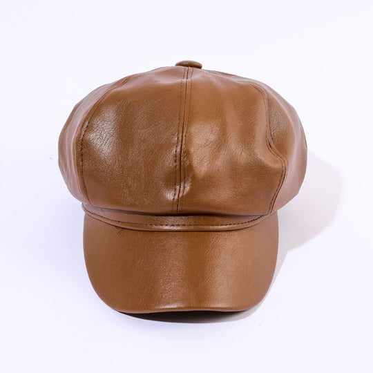 Damen Leder-Baker Boy Cap mit Klassischem Design EB