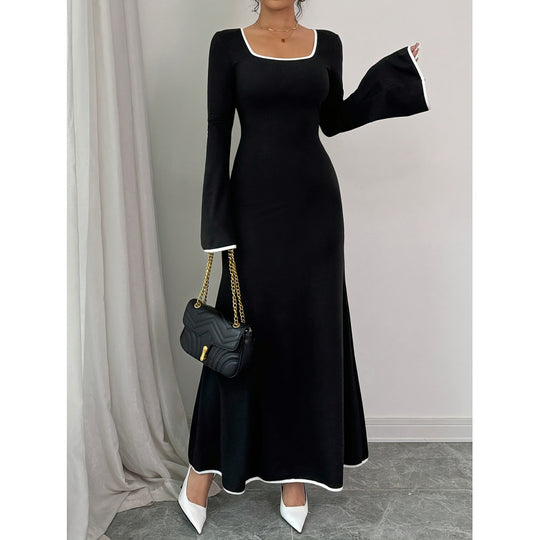 Damen Elegantes Maxikleid mit weiten Ärmeln und quadratischem Ausschnitt EB