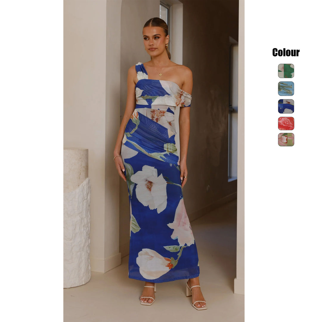 Damen Wickel-Maxikleid mit floralem Muster und elegantem Chiffon-Stoff EB