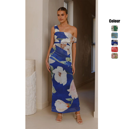Damen Wickel-Maxikleid mit floralem Muster und elegantem Chiffon-Stoff EB
