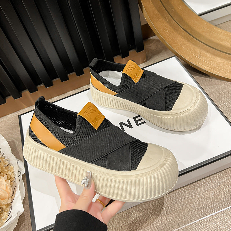 Damen Bequeme Slip-On Sneakers mit elastischem Riemen EB