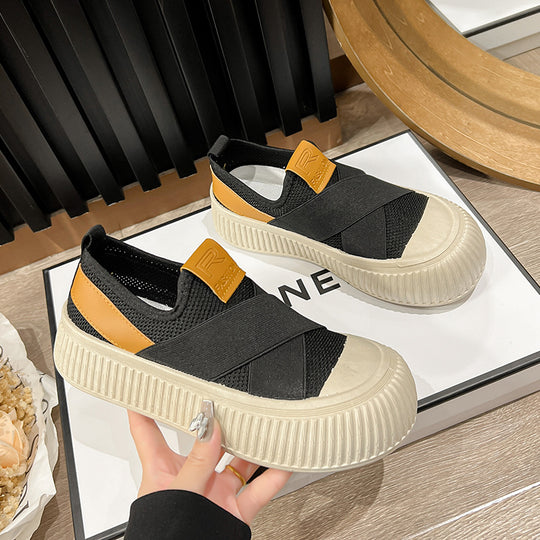 Damen Bequeme Slip-On Sneakers mit elastischem Riemen EB