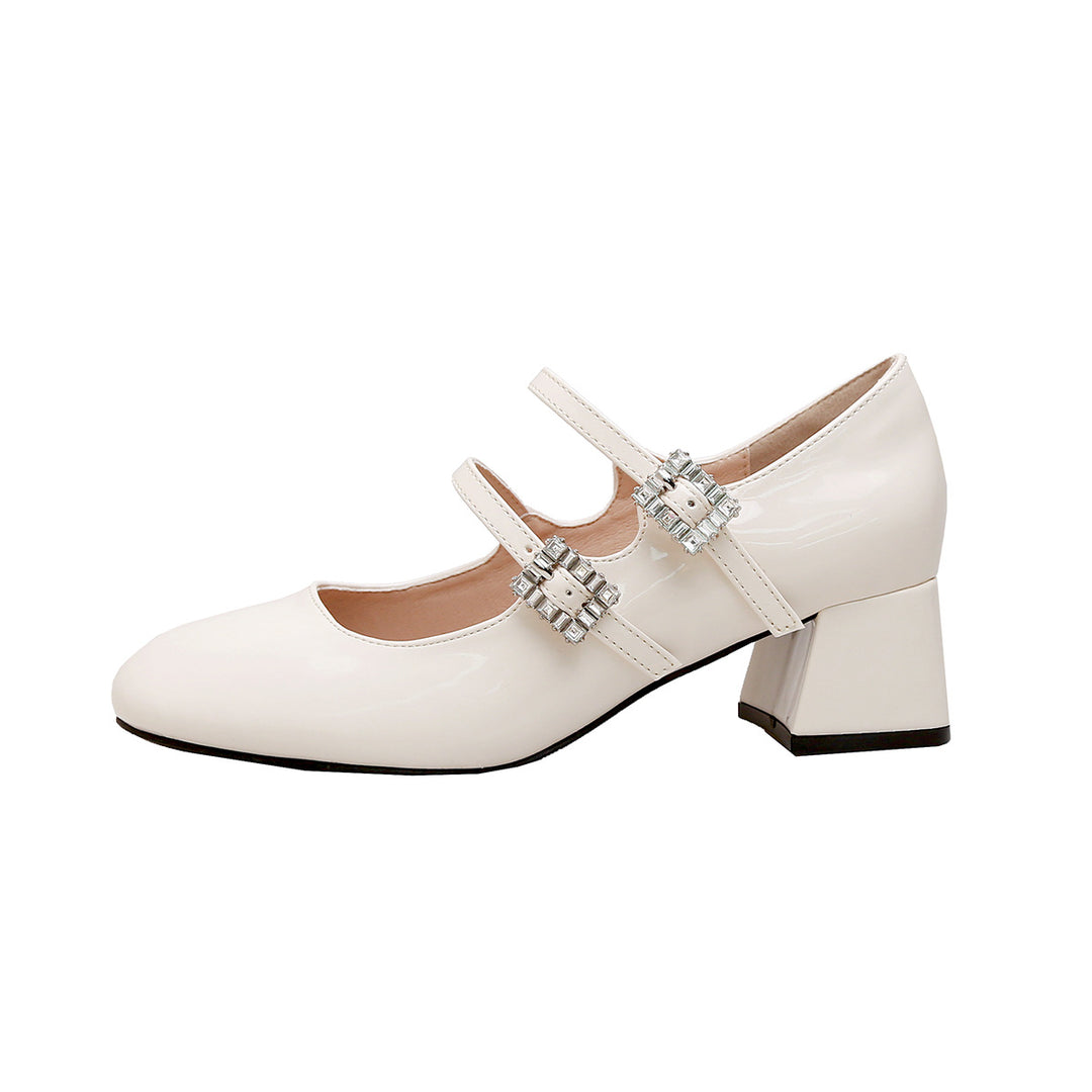 Damen elegante Mary-Jane Schuhe mit modischem Riemen und glänzendem Design EB