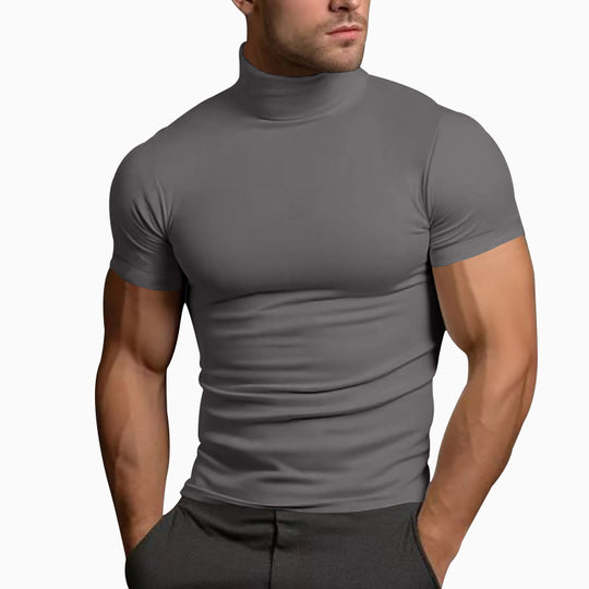 Herren nan körperbetontes Kurzarm-Rollkragenshirt aus Stretchjersey EB