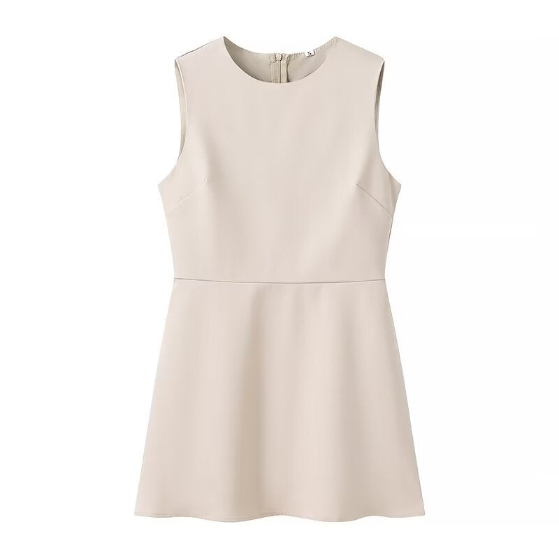 Damen elegantes ärmelloses Kleid mit hohem Kragen und schwingendem Rock EB