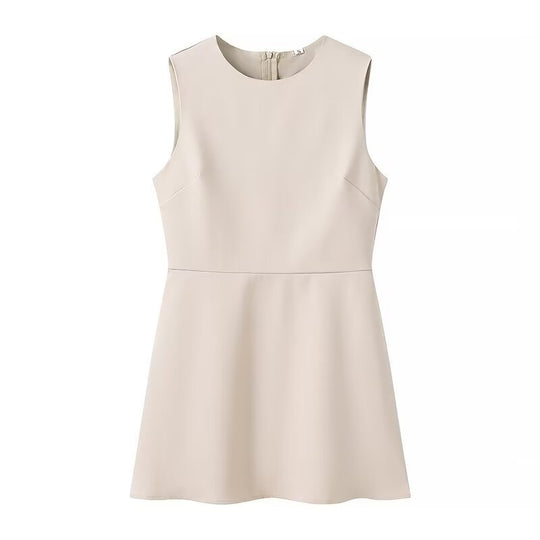 Damen elegantes ärmelloses Kleid mit hohem Kragen und schwingendem Rock EB