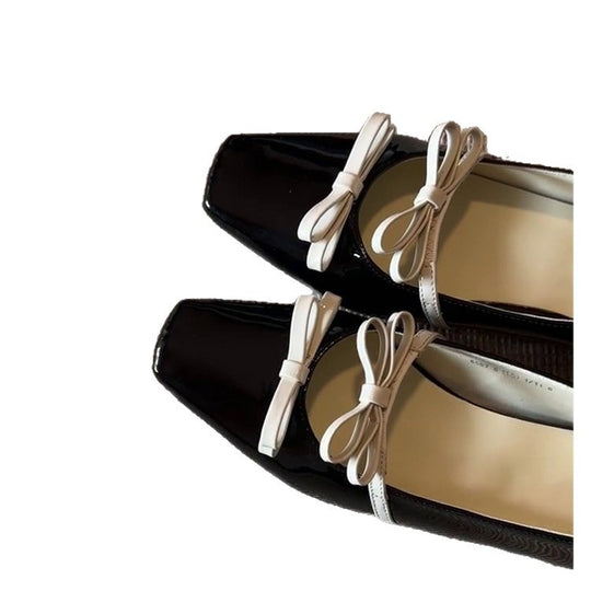 Damen Ballerina-Schuhe mit quadratischer Spitze und dekorativem Schleifchen EB