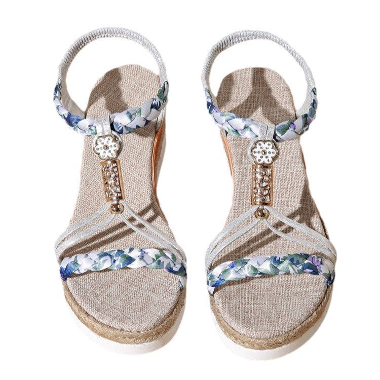 Damen Wedge-Sandaletten mit floralen Verzierungen und komfortablem Fußbett EB
