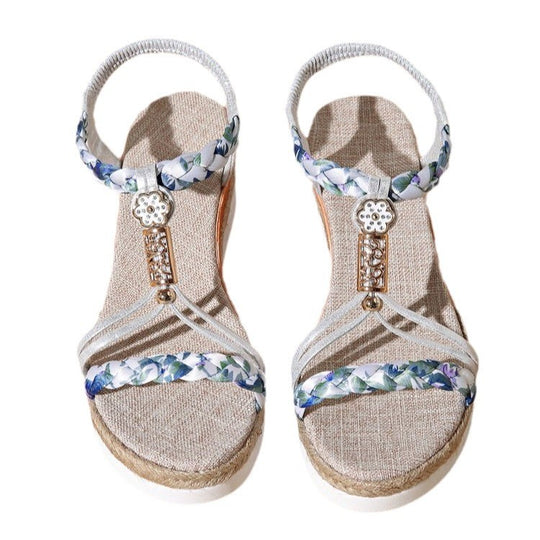 Damen Wedge-Sandaletten mit floralen Verzierungen und komfortablem Fußbett EB