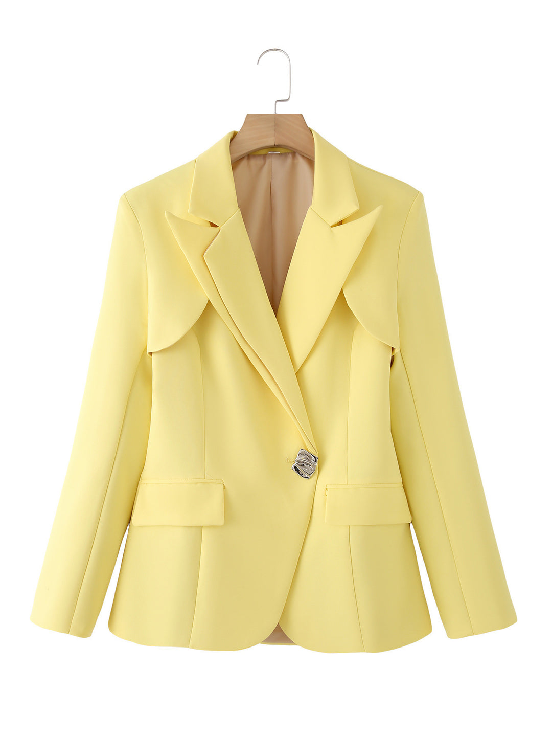 Damen strukturierter Blazer mit eleganten Klappärmel und dekorativem Verschluss EB