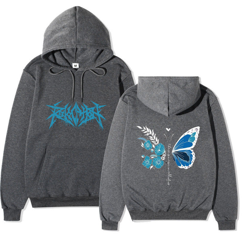 Damen Kapuzenpullover mit einzigartigem Schmetterlings- und Blumenmotiv EB