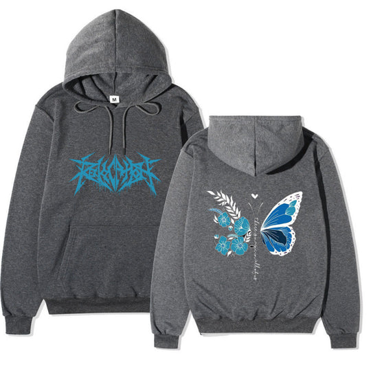 Damen Kapuzenpullover mit einzigartigem Schmetterlings- und Blumenmotiv EB