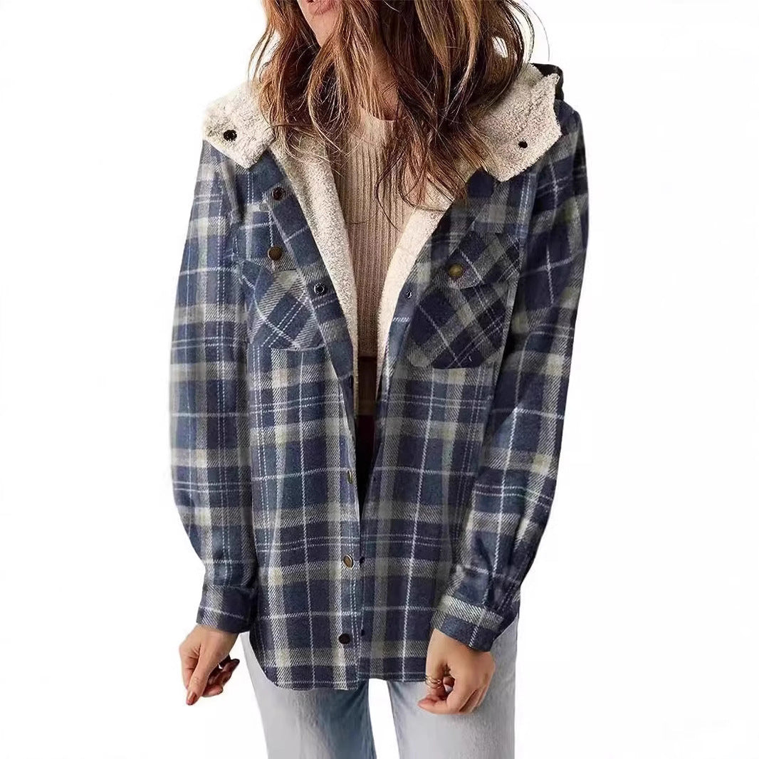 Damen Karierter Flanell-Jacke mit kuscheligem Innenfutter EB