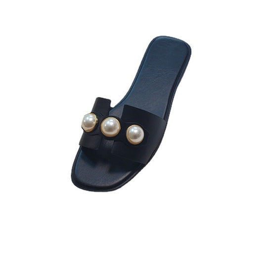Damen elegante Pantoletten mit Perlenakzenten EB