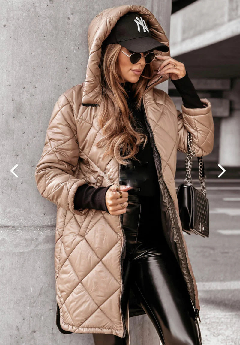 Damen Lässige Steppjacke mit Kapuze und praktischen Taschen EB