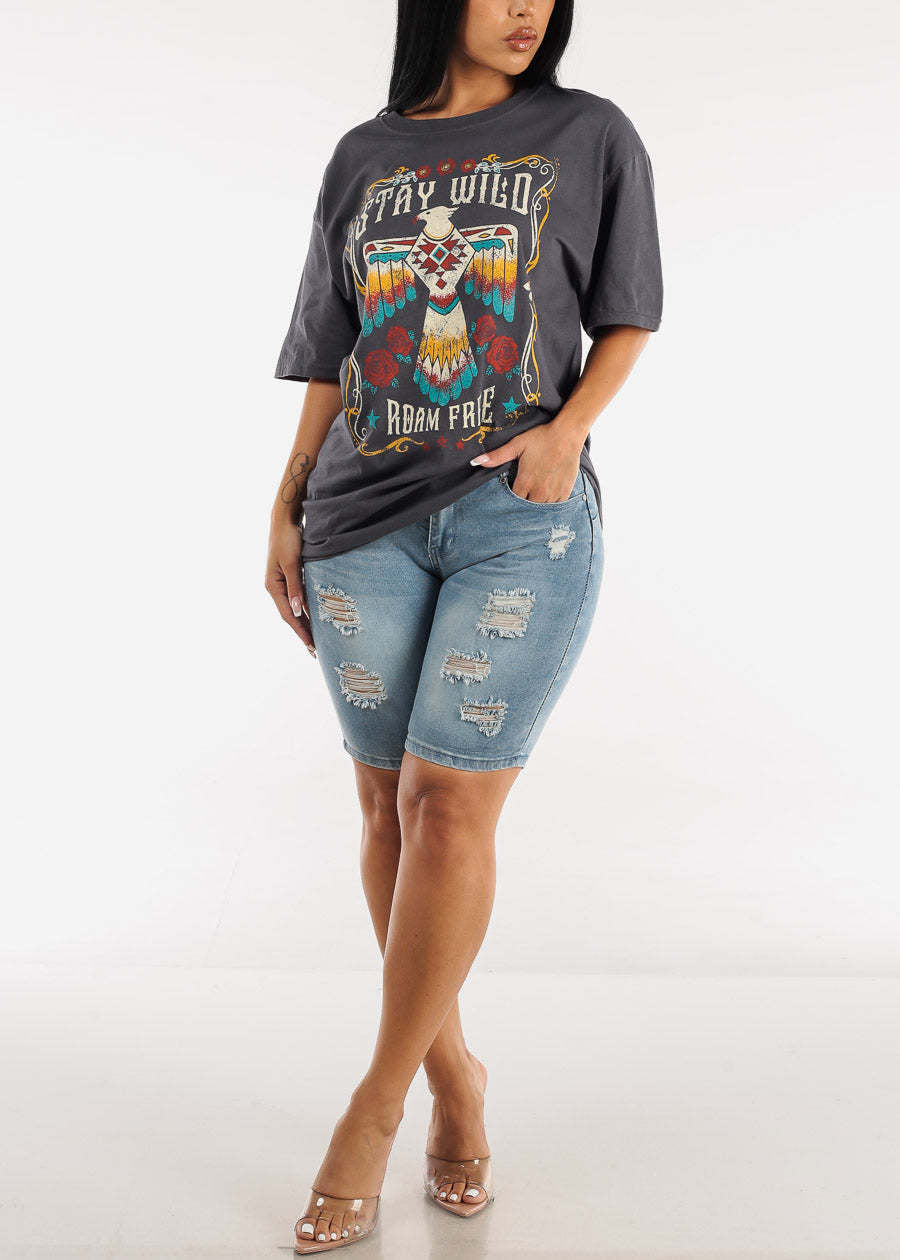 Damen Ripped Denim Shorts mit regulierbarem Bund und modischen Zierflicken EB