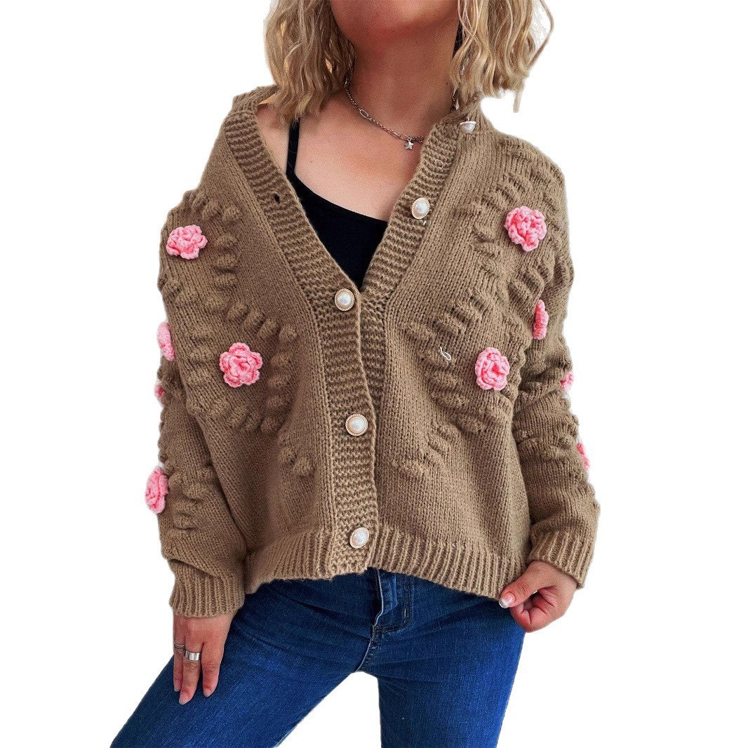 Damen Strickjacke mit floralen Applikationen und komfortablem Schnitt EB