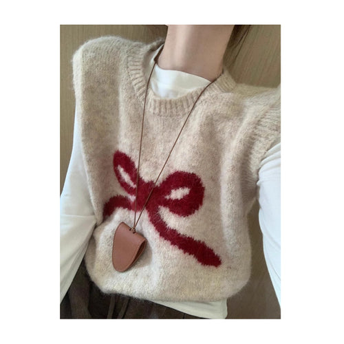 Damen Kuschelige Strickweste mit verspieltem Schleifenmotiv EB
