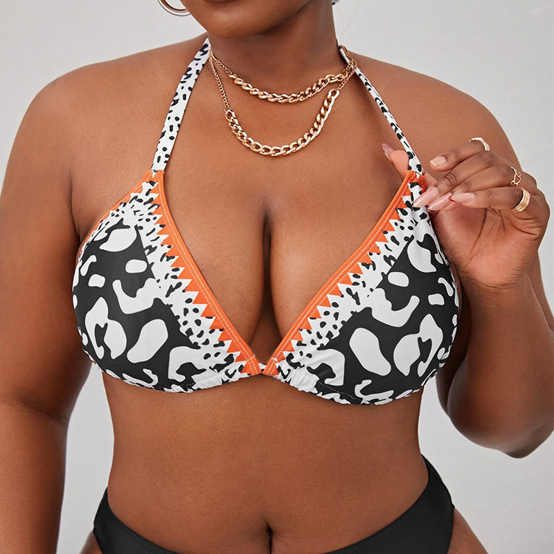 Damen Triangel-Bikinioberteil mit animalistischem Muster und verstellbaren Riemen EB