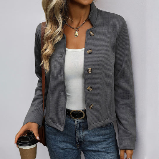 Damen stylische Jacke mit Knopfdetails und modernem Schildkragen EB