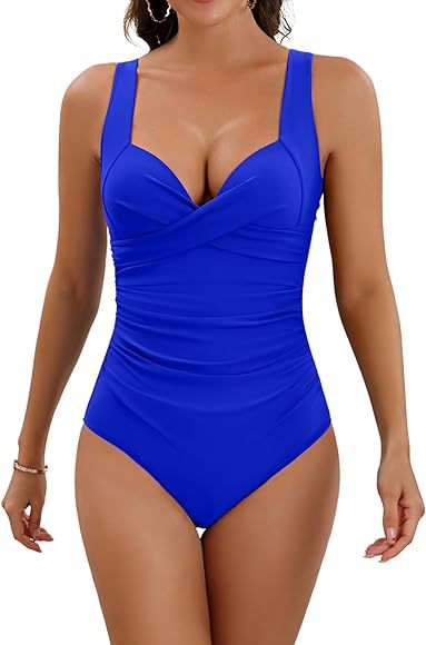 Damen figurbetonender Badeanzug mit drapierter Front EB