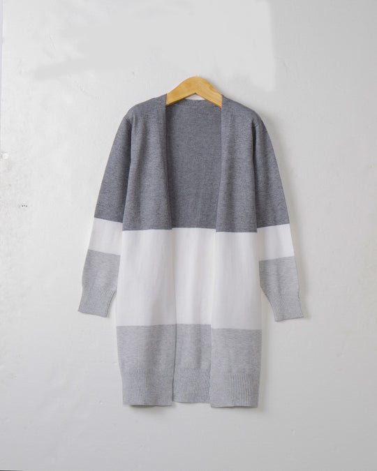 Damen lässige Strickjacke mit modernem Blockstreifenmuster und offenen Fronten EB