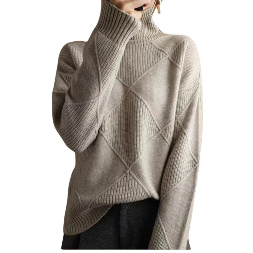 Damen Grobstrickpullover mit schickem Rollkragen und strukturiertem Muster EB