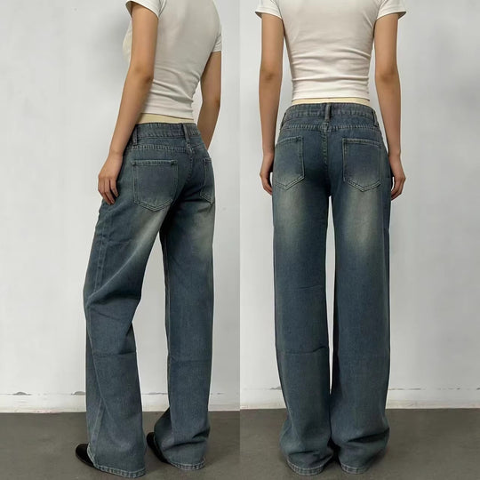 Damen weite High-Waist Jeans mit lässigem Schnitt und individuellen Waschungen EB