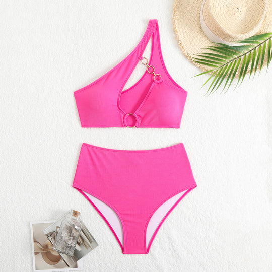 Damen Bikini-Set mit asymmetrischem Trägerschnitt und elegantem Ringdetail EB