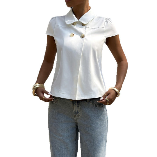 Damen elegante Bluse mit schicken Knopfdetails und Kragen EB