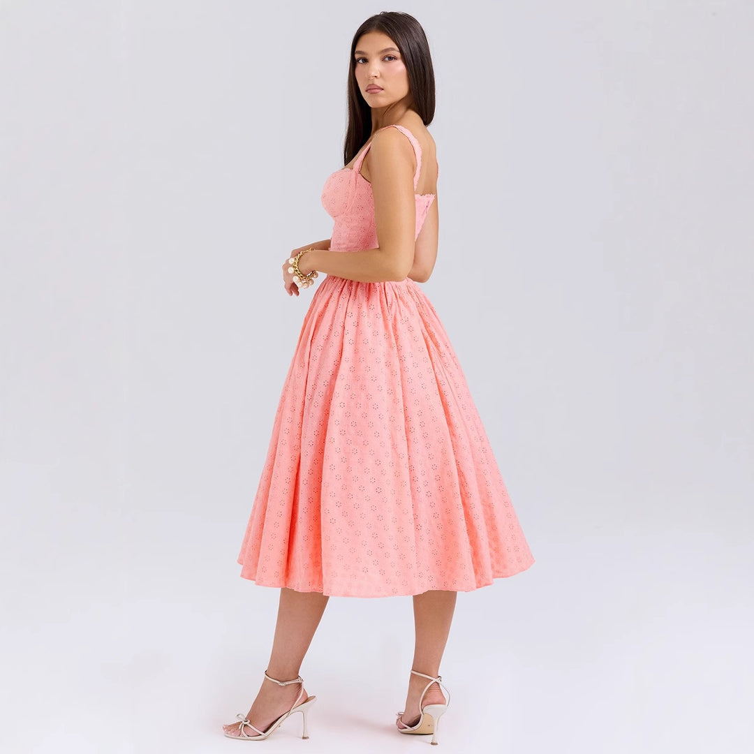 Damen A-linien Kleid mit Schößchen und Spitzenapplikationen EB