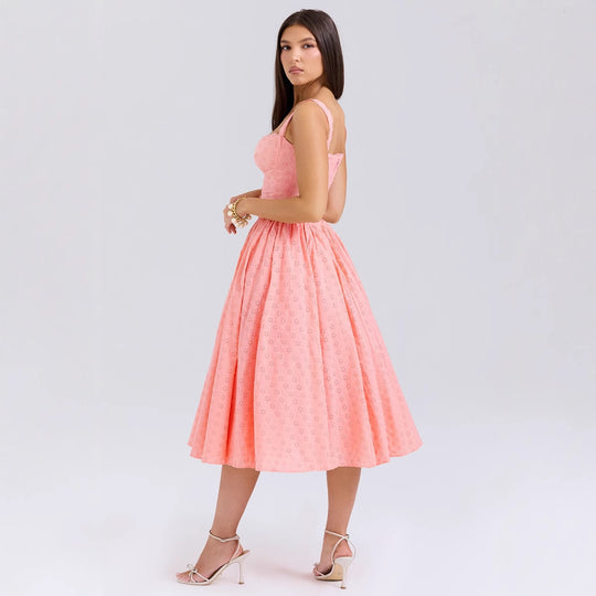 Damen A-linien Kleid mit Schößchen und Spitzenapplikationen EB