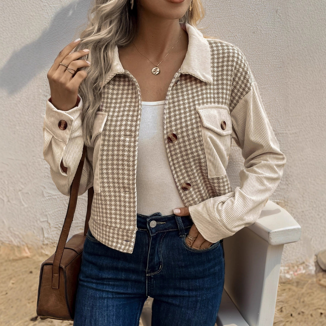 Damen modische Karojacke mit Taschen EB