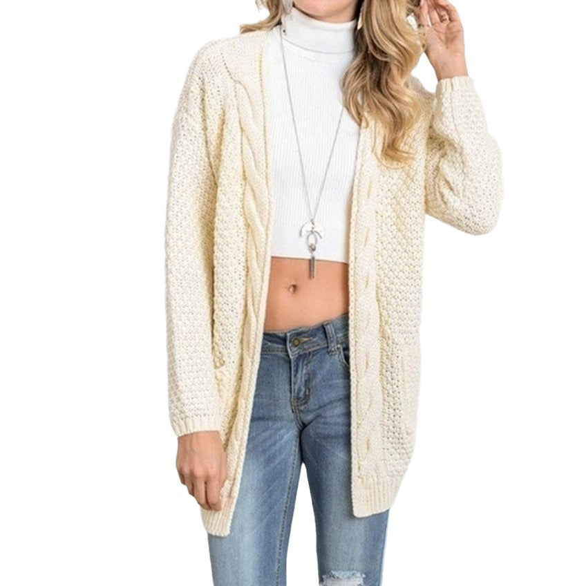 Damen lässiger Strickcardigan mit seitlichen Taschen und offener Front EB