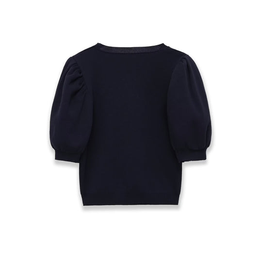 Damen Baumwollpullover mit herzförmigem Ausschnitt und modischen Puffärmeln EB