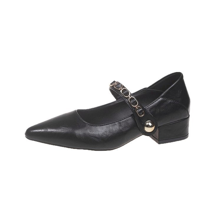 Damen elegante Mary Jane Pumps mit modischer Kettenverzierung EB