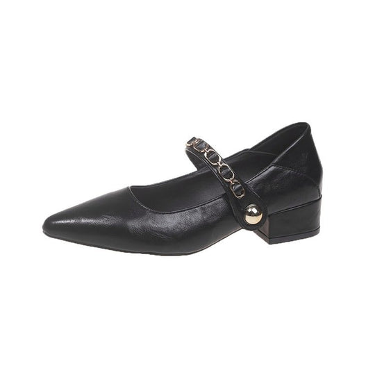 Damen elegante Mary Jane Pumps mit modischer Kettenverzierung EB