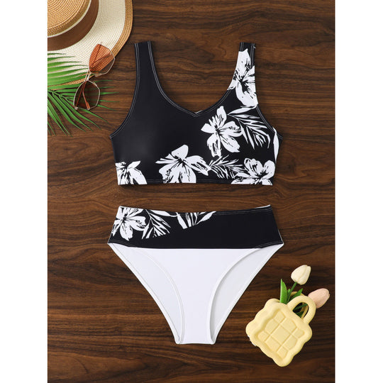 Damen Bikini-Set mit hohem Bund und floralem Muster EB