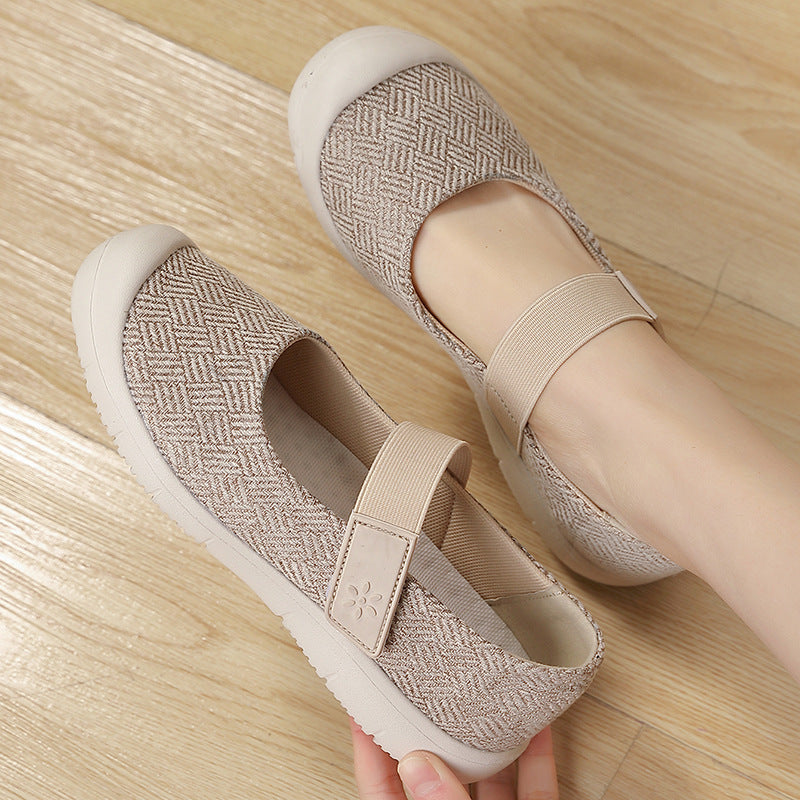 Damen nan komfortabler Strick-Riemchen-Ballerina mit verstellbarem Klettverschluss und flexibler Gummilaufsohle EB