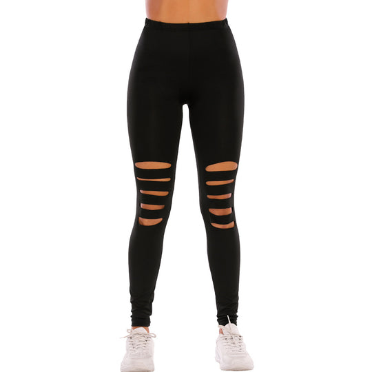 Damen Modische Leggings mit Cut-Outs im Leopardenmuster EB