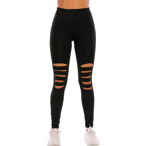 Damen Modische Leggings mit Cut-Outs im Leopardenmuster EB