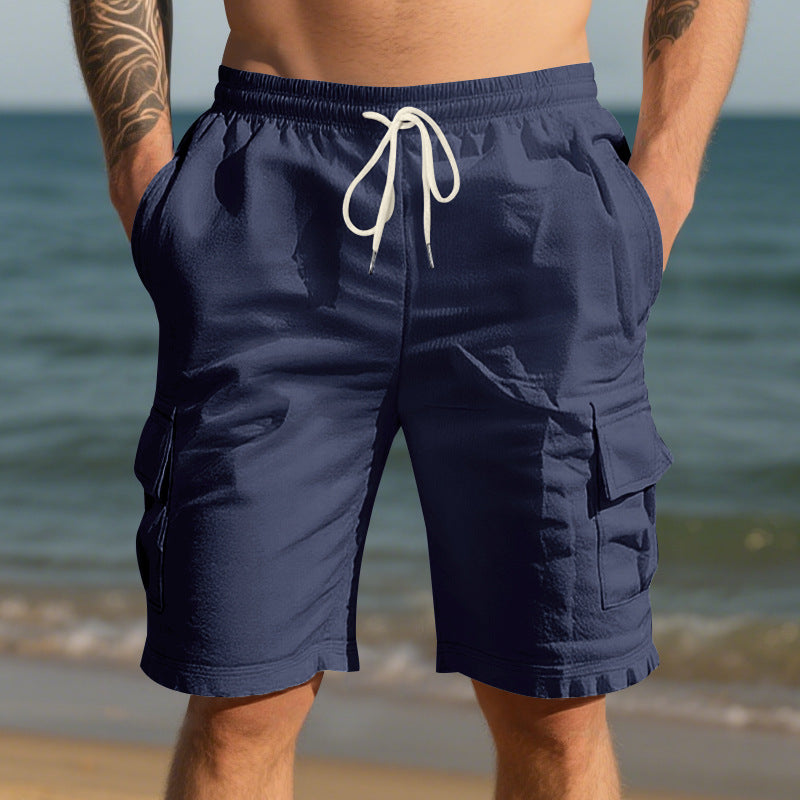 Herren nan Reise- und Outdoor-Bermuda mit elastischem Kordelbund, Sicherheits-Innentasche und aufgesetzten Klappentaschen EB