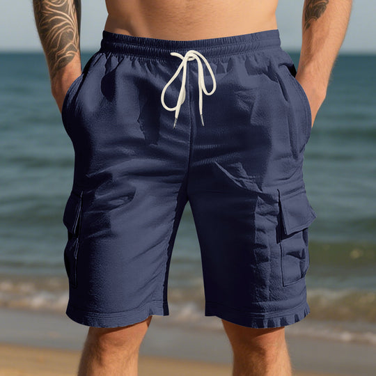 Herren nan Reise- und Outdoor-Bermuda mit elastischem Kordelbund, Sicherheits-Innentasche und aufgesetzten Klappentaschen EB