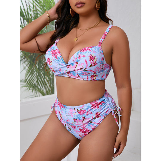 Damen Bikini-Set mit floralem Wickeloberteil und hochgeschnittenem Slip EB