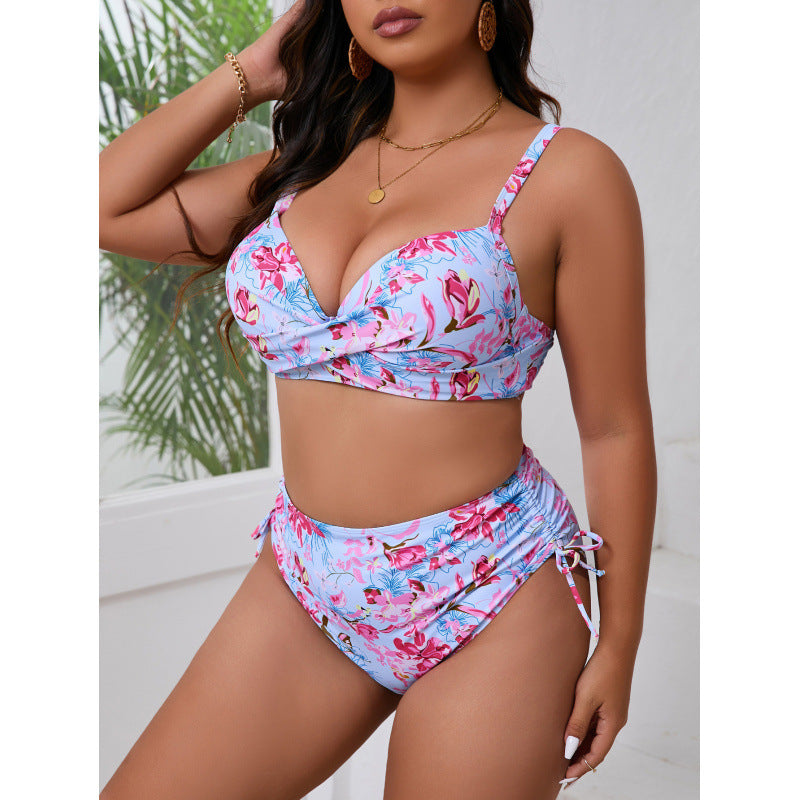 Damen Triangel-Bikini mit floralem Wickeldesign und verstellbaren Trägern EB