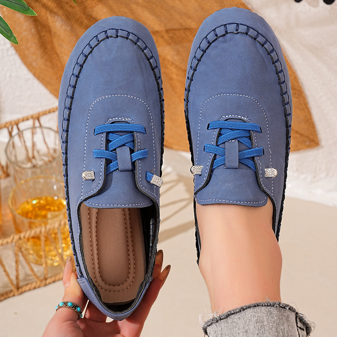 Damen nan atmungsaktive Mokassin-Slipper aus Mikrofaser mit elastischer Schnürung und rutschfester Gummisohle EB