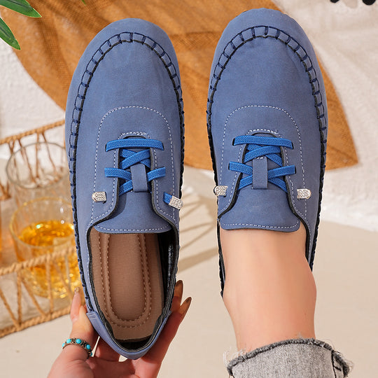 Damen nan atmungsaktive Mokassin-Slipper aus Mikrofaser mit elastischer Schnürung und rutschfester Gummisohle EB